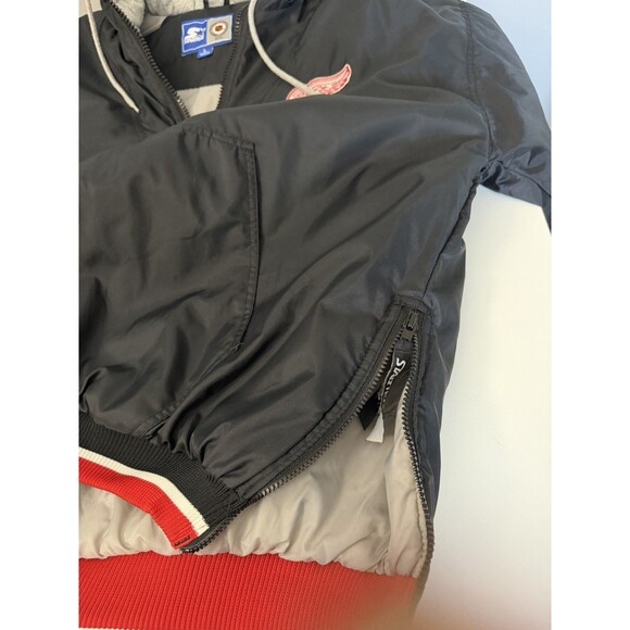 Vintage 90s Starter Detroit Red Wings Pullover Puffer Jacket Black 1/4 Zip Sz L - Picture 6 of 9